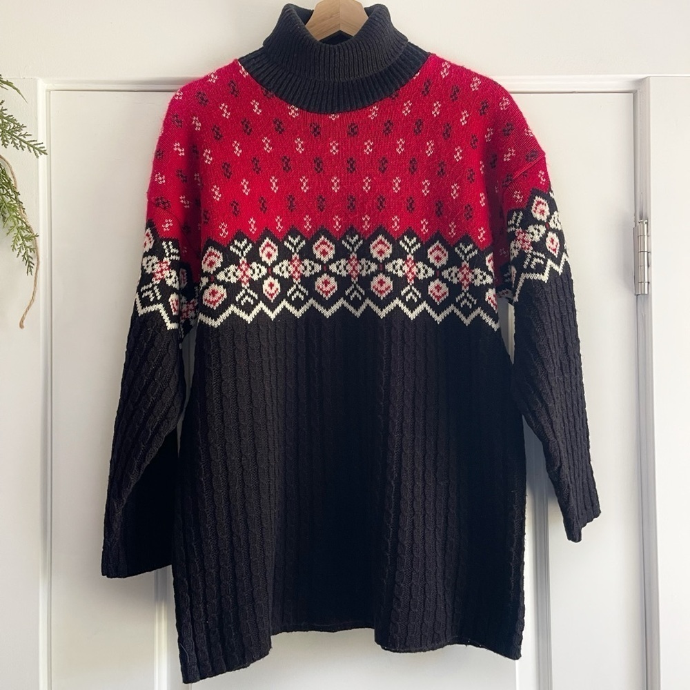 Vintage Basic Editions Fair Isle Acrylic Turtleneck Sweater - M